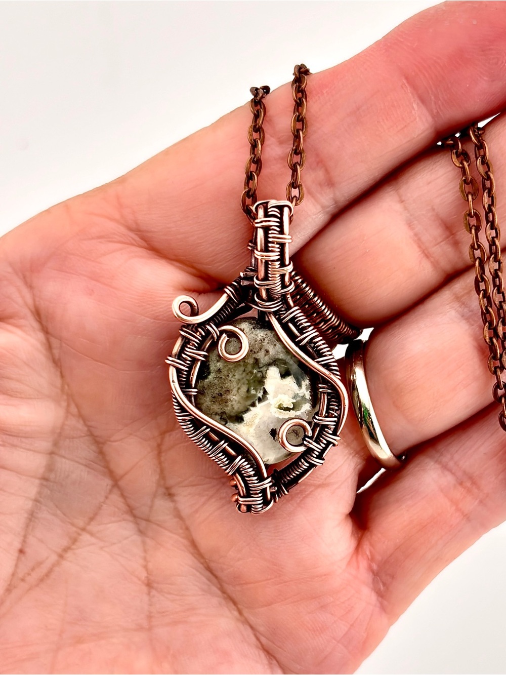 HANDMADE Jasper Copper Wire Wrapped Pendant Necklace, Boho Chic Jewelry Gift